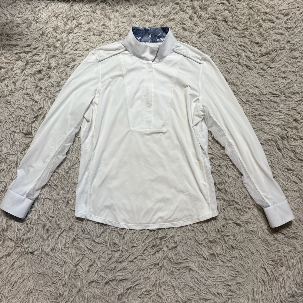 Women’s XL White Chestnut Bay Long Sleeve Horseback Riding Show Shirt